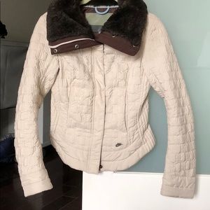 Nike Quilted Jacket Faux Fur Collar Zip Up/Snaps